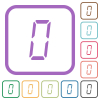 digital number zero of seven segment type simple icons in color rounded square frames on white background - digital number zero of seven segment type simple icons