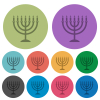 Menorah with burning candles solid darker flat icons on color round background - Menorah with burning candles solid color darker flat icons