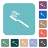 Toothbrush with toothpaste rounded square flat icons - Toothbrush with toothpaste white flat icons on color rounded square backgrounds