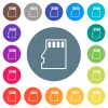 Micro SD memory card outline flat white icons on round color backgrounds. 17 background color variations are included. - Micro SD memory card outline flat white icons on round color backgrounds
