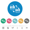 XML HTML file conversion flat white icons on round color backgrounds. 6 bonus icons included. - XML HTML file conversion flat round icons