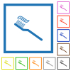 Toothbrush with toothpaste flat framed icons - Toothbrush with toothpaste flat color icons in square frames on white background