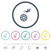 Oiler can and bearings flat color icons in round outlines. 6 bonus icons included. - Oiler can and bearings flat color icons in round outlines