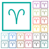 Aries zodiac symbol flat color icons with quadrant frames on white background - Aries zodiac symbol flat color icons with quadrant frames