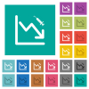 Falling vaccination graph multi colored flat icons on plain square backgrounds. Included white and darker icon variations for hover or active effects. - Falling vaccination graph square flat multi colored icons