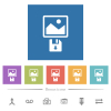 Save image to floppy disk flat white icons in square backgrounds - Save image to floppy disk flat white icons in square backgrounds. 6 bonus icons included.