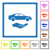 Car services solid flat color icons in square frames on white background - Car services solid flat framed icons