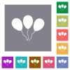 Three balloons square flat icons - Three balloons flat icons on simple color square backgrounds