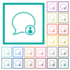 Message owner outline flat color icons with quadrant frames on white background - Message owner outline flat color icons with quadrant frames