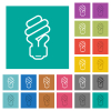 Energy saving fluorescent light bulb outline multi colored flat icons on plain square backgrounds. Included white and darker icon variations for hover or active effects. - Energy saving fluorescent light bulb outline square flat multi colored icons