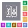 Speakers outline flat icons on simple color square backgrounds - Speakers outline square flat icons