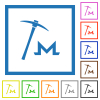 Monero cryptocurrency mining flat framed icons - Monero cryptocurrency mining flat color icons in square frames on white background