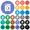 Washing machine round flat multi colored icons - Washing machine multi colored flat icons on round backgrounds. Included white, light and dark icon variations for hover and active status effects, and bonus shades.