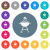Burning barbecue grill flat white icons on round color backgrounds. 17 background color variations are included. - Burning barbecue grill flat white icons on round color backgrounds