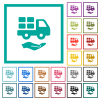 Courier services solid flat color icons with quadrant frames on white background - Courier services solid flat color icons with quadrant frames