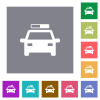 Police car square flat icons - Police car flat icons on simple color square backgrounds