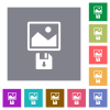 Save image to floppy disk square flat icons - Save image to floppy disk flat icons on simple color square backgrounds