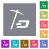 Dash cryptocurrency mining with treasure flat icons on simple color square backgrounds - Dash cryptocurrency mining with treasure square flat icons