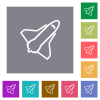 Space shuttle outline flat icons on simple color square backgrounds - Space shuttle outline square flat icons