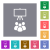 Classroom flat icons on simple color square backgrounds - Classroom square flat icons
