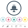Birthday cake with candles flat color icons in round outlines - Birthday cake with candles flat color icons in round outlines. 6 bonus icons included.