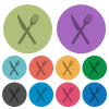 Fork and knife in crossed position darker flat icons on color round background - Fork and knife in crossed position color darker flat icons