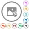 Protected image flat icons with outlines - Protected image flat color icons in round outlines on white background