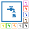 Drinking water flat framed icons - Drinking water flat color icons in square frames on white background