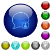 Message owner outline icons on round glass buttons in multiple colors. Arranged layer structure - Message owner outline color glass buttons