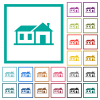 Family house flat color icons with quadrant frames on white background - Family house flat color icons with quadrant frames