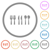 Flatware flat icons with outlines - Flatware flat color icons in round outlines on white background