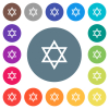 Star of David flat white icons on round color backgrounds. 17 background color variations are included. - Star of David flat white icons on round color backgrounds