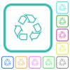 Recycling outline vivid colored flat icons in curved borders on white background - Recycling outline vivid colored flat icons