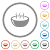 Glossy steaming bowl flat color icons in round outlines on white background - Glossy steaming bowl flat icons with outlines