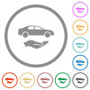 Car services solid flat color icons in round outlines on white background - Car services solid flat icons with outlines