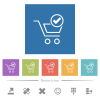 Cart checkout outline flat white icons in square backgrounds. 6 bonus icons included. - Cart checkout outline flat white icons in square backgrounds