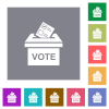 Voting paper and ballot box solid flat icons on simple color square backgrounds - Voting paper and ballot box solid square flat icons