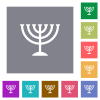 Menorah solid flat icons on simple color square backgrounds - Menorah solid square flat icons