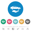Car services solid flat white icons on round color backgrounds. 6 bonus icons included. - Car services solid flat round icons