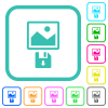Save image to floppy disk vivid colored flat icons - Save image to floppy disk vivid colored flat icons in curved borders on white background