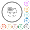 Courier services outline flat icons with outlines - Courier services outline flat color icons in round outlines on white background