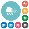 Windy and downpour weather flat round icons - Windy and downpour weather flat white icons on round color backgrounds