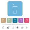 Disposable drinking cup with straw outline white flat icons on color rounded square backgrounds. 6 bonus icons included - Disposable drinking cup with straw outline flat icons on color rounded square backgrounds