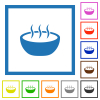 Steaming bowl flat color icons in square frames on white background - Steaming bowl flat framed icons