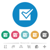 Checked box solid flat round icons - Checked box solid flat white icons on round color backgrounds. 6 bonus icons included.