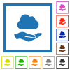 Cloud services flat color icons in square frames on white background - Cloud services flat framed icons