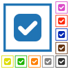 Checkbox solid flat color icons in square frames on white background - Checkbox solid flat framed icons