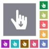 Hand cursor down solid flat icons on simple color square backgrounds - Hand cursor down solid square flat icons