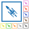 Space shuttle with launchers flat color icons in square frames on white background - Space shuttle with launchers flat framed icons