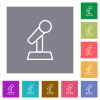 Microphone with stand outline square flat icons - Microphone with stand outline flat icons on simple color square backgrounds